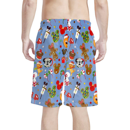 Christmas Sketch All-Over Print Men's Beach Shorts