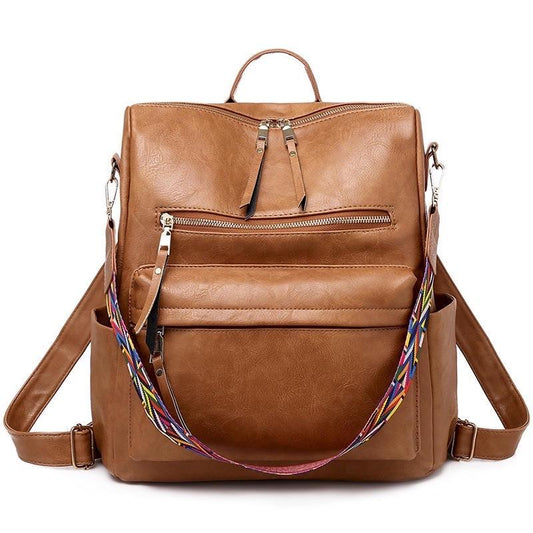 Vegan Leather Backpacks With Guitar Strap TAN