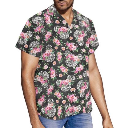 Floral Cheetah Black- Hawaiian shirt