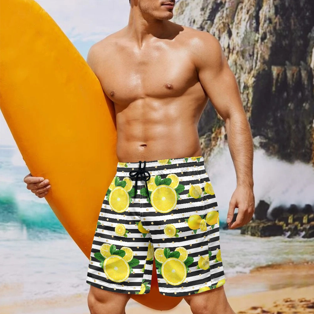 Lemon Squeezie All-Over Print Men's Beach Shorts