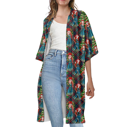 Scottish Christmas Women's Half Sleeve Kimono Cardigan