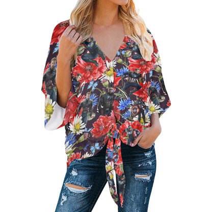 Floral Cap Women‘s’ V-neck Streamers Blouse