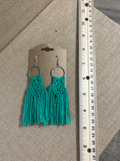 Kelly Green Boho Macramé Earrings