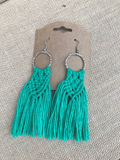 Kelly Green Boho Macramé Earrings