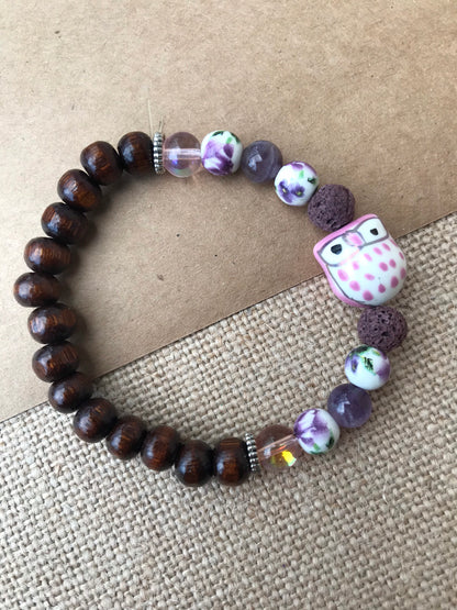 Owl Symbolic Stretch Stackable Bracelet, great for aromatherapy!