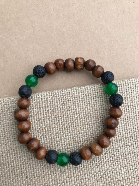 Green Dream Symbolic Stretch Gemstone Stackable Bracelet, Great for Essential Oils!