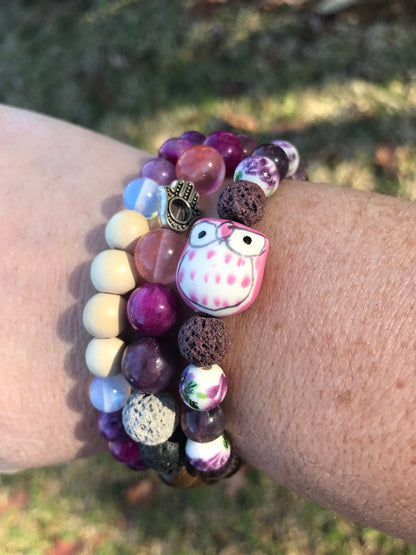 Owl Symbolic Stretch Stackable Bracelet, great for aromatherapy!