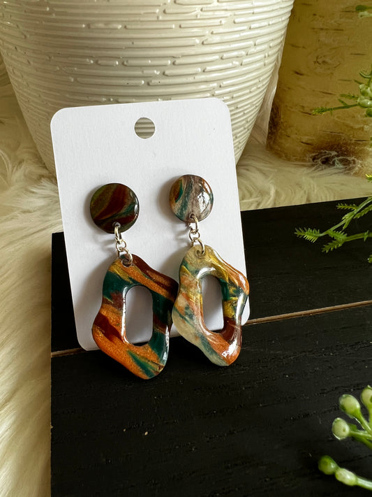 Earthy Marble Dangle Stud Earrings