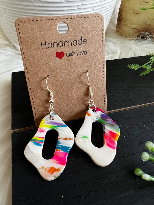 Neon Rainbow Marble Hook Earrings