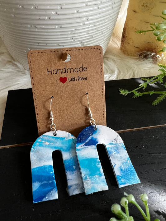 Aqua/Navy Marble Arch Hook Earrings