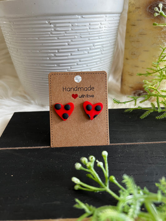 Polka Dot Heart Stud Earrings