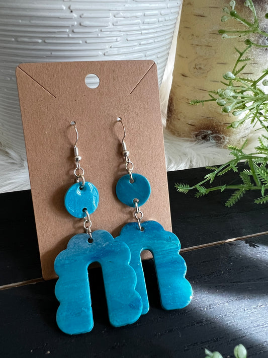 Aqua Swirl Bubble Arch Dangle Hook Earrings