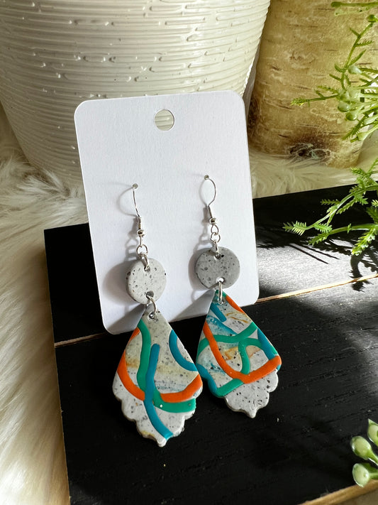 Wiggle Lines Stone Dangle Hook Earrings