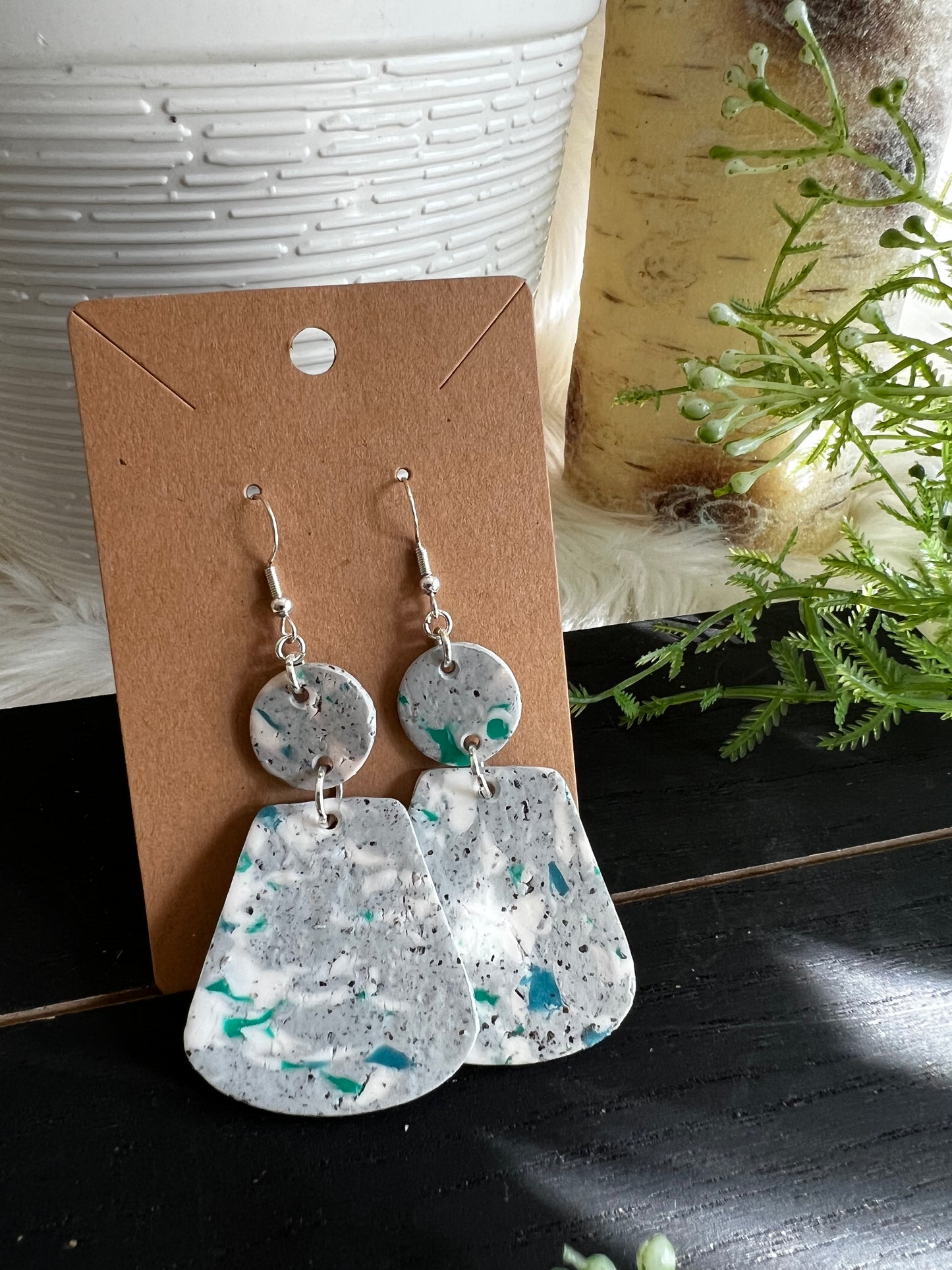 Stone Marble Dangle Hook Earrings