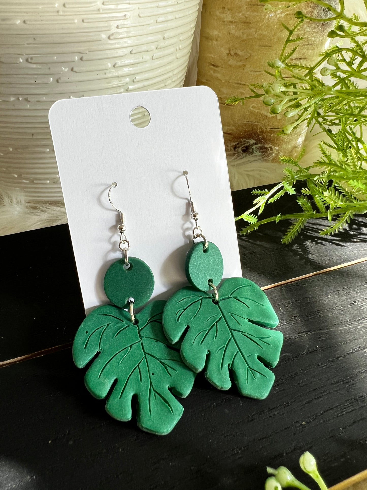 Monstera Leaf Dangle Hook Earrings