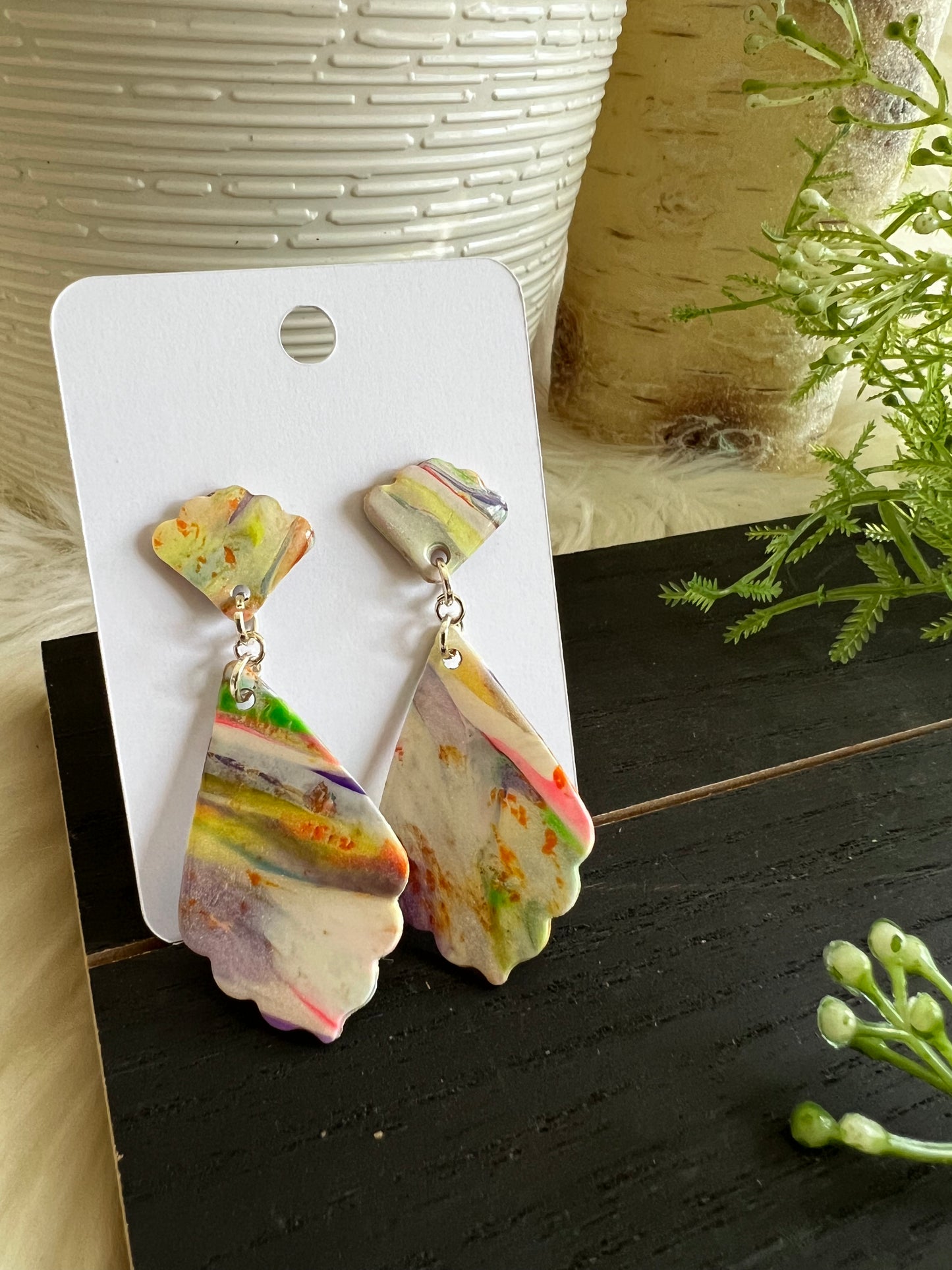 Neon Rainbow Marble Stud Earrings