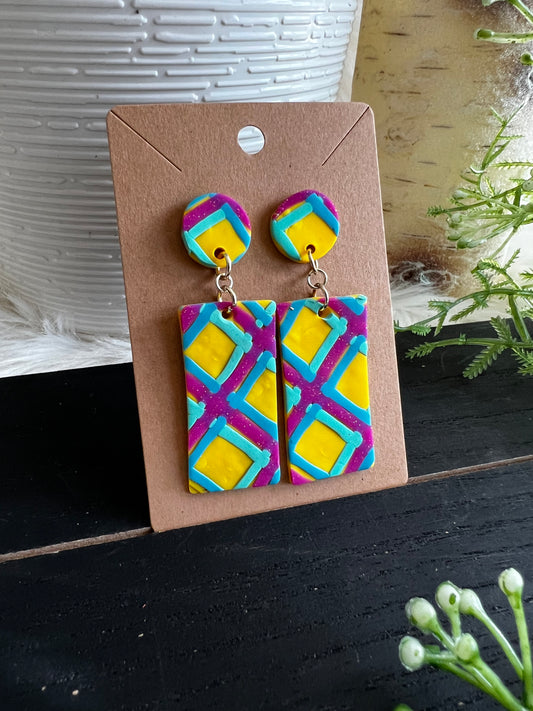 Plaid Dangle Stud Earrings