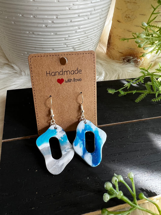 Aqua/Navy Marble Hook Earrings