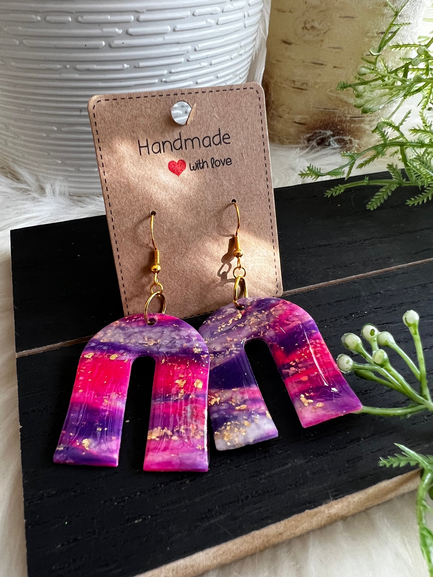 Pink/Purple Arch Dangle Hook Earrings