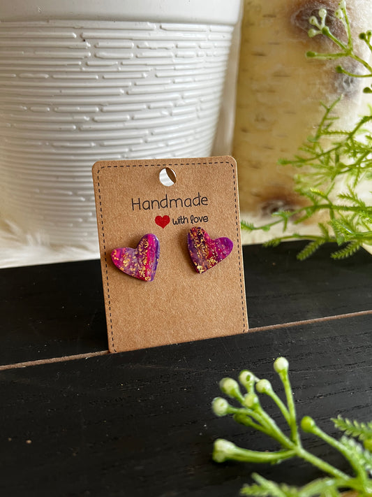 Purple/Pink/White Marble Heart Stud Earrings