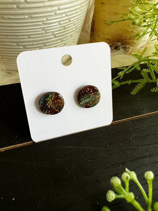 Aqua/Green/Brown Marble Stud Earrings