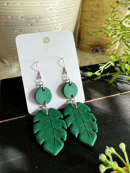 Tropical Leaf Dangle Hook Earrings