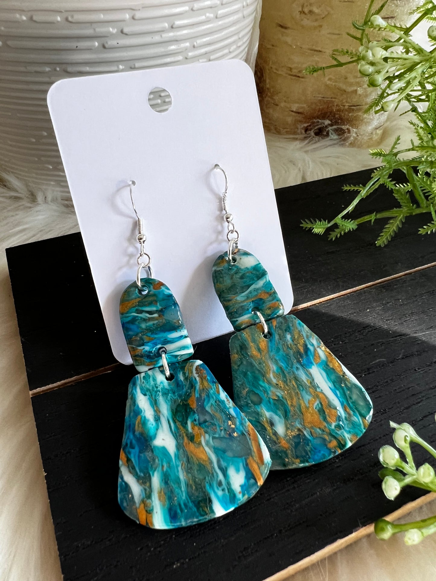 Aqua/Teal/Bronze Swirl Hook Earrings