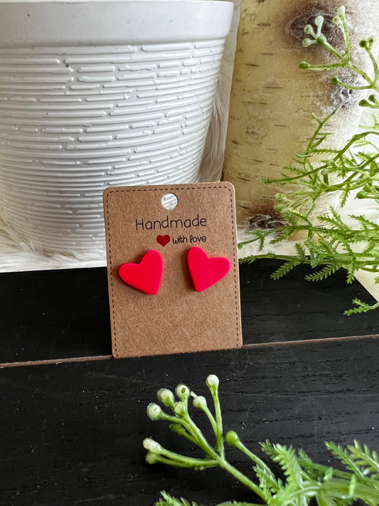 Neon Pink Heart Stud Earrings