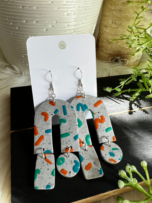 Squiggle Stone Arch Dangle Hook Earrings