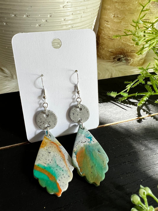 Stone Aqua/Blue/Orange Swirl Dangle Hook Earrings