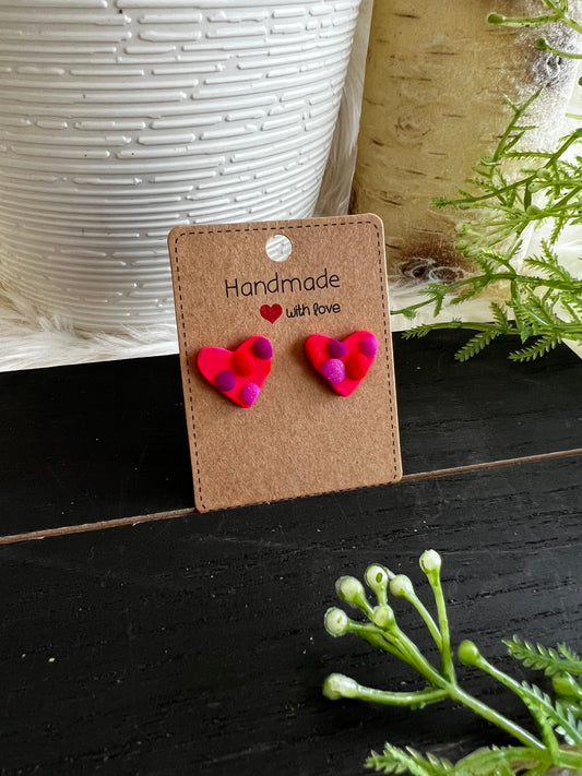 Hot Pink Polka Dot Heart Stud Earrings