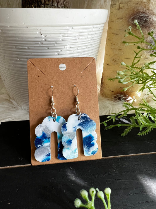 Aqua/Navy Bubble Arch Hook Earrings