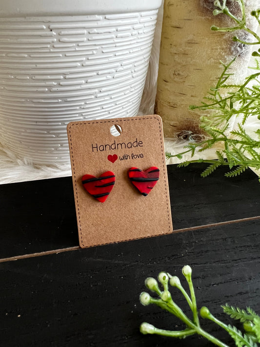 Red/Black Tiger Heart Stud Earrings