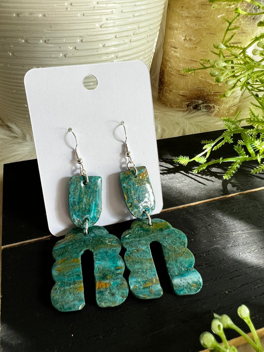 Aqua/Bronze Swirl Bubble Arch Dangle Hook Earrings