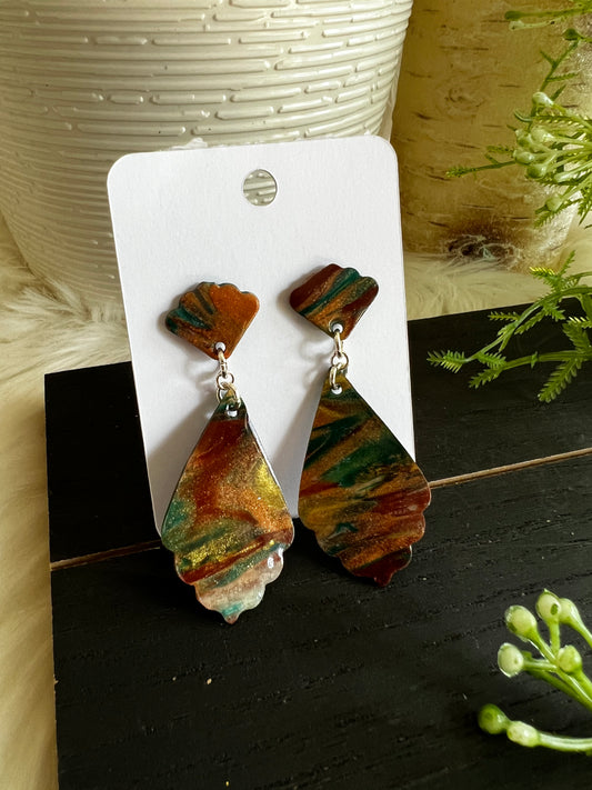 Earthy Marble Dangle Stud Earrings