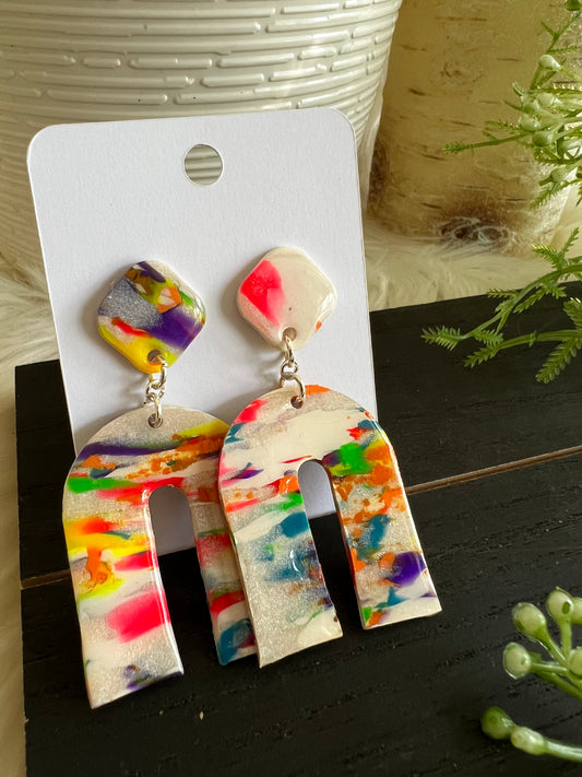 Neon Rainbow Marble Arch Stud Earrings