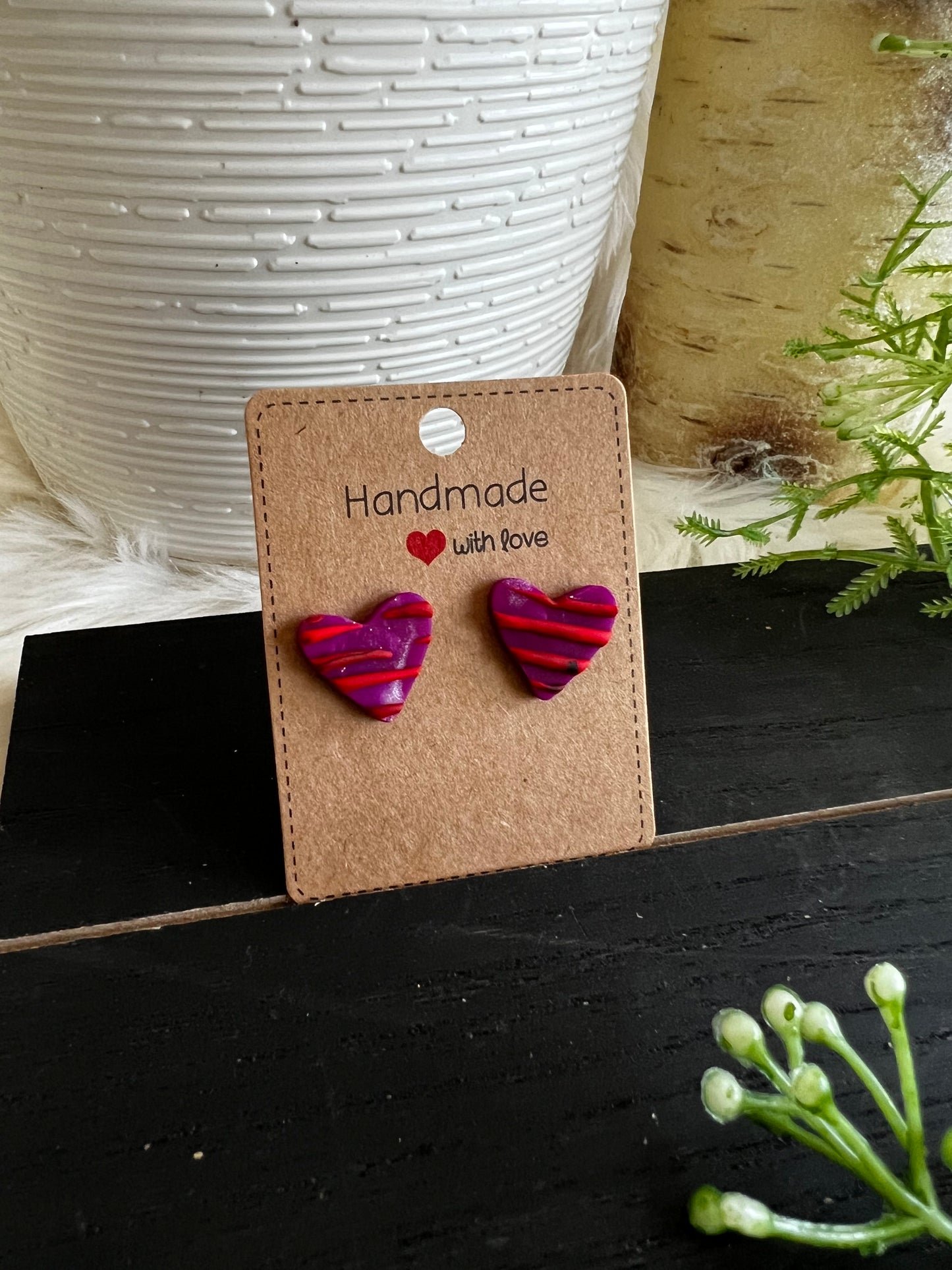 Purple/Red Tiger Heart Stud Earrings