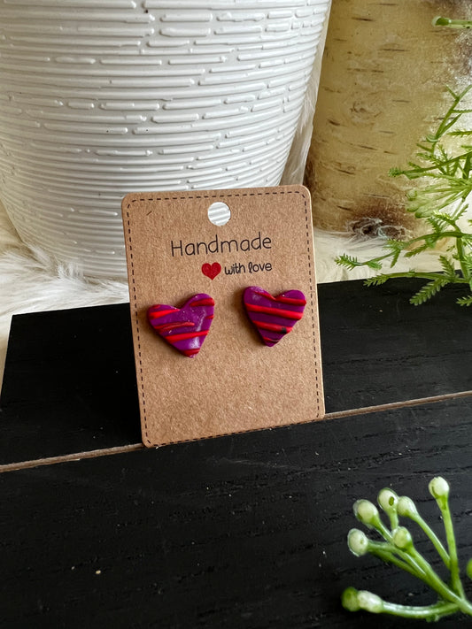 Purple/Red Tiger Heart Stud Earrings