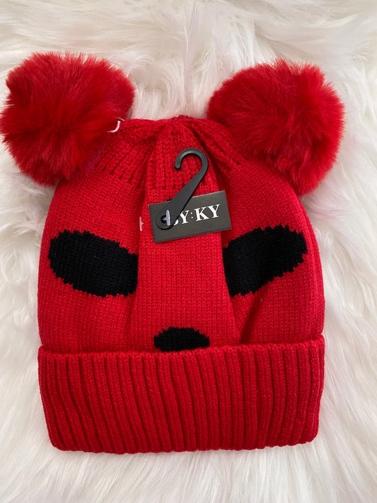 Kids Knit Fuzzy Fleece Lined Beanie with Pom Pom