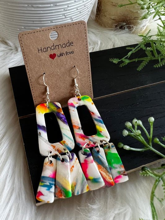 Neon Rainbow Dangle Hook Earrings