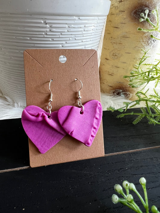 Pinky Purple Scrunch Heart Hook Earrings