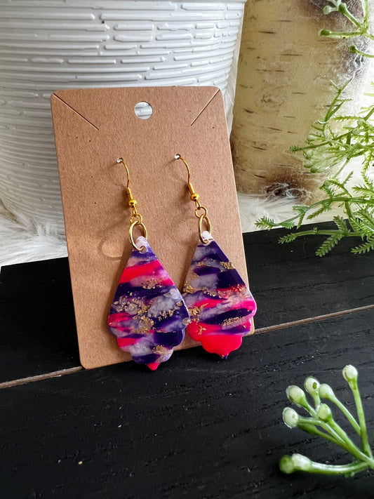 Pink/Purple Marble Dangle Hook Earrings