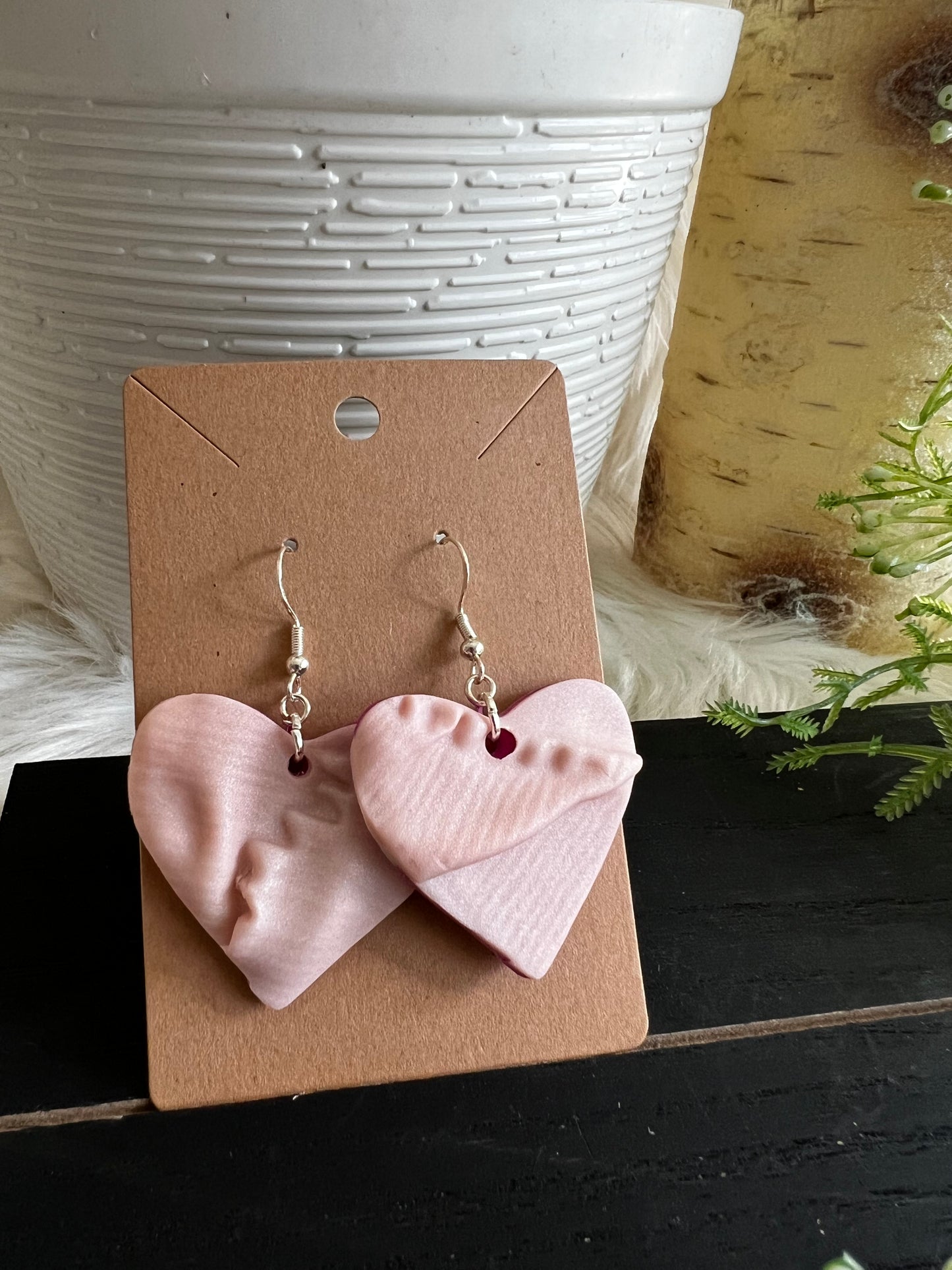 Light Pink Scrunch Heart Hook Earrings