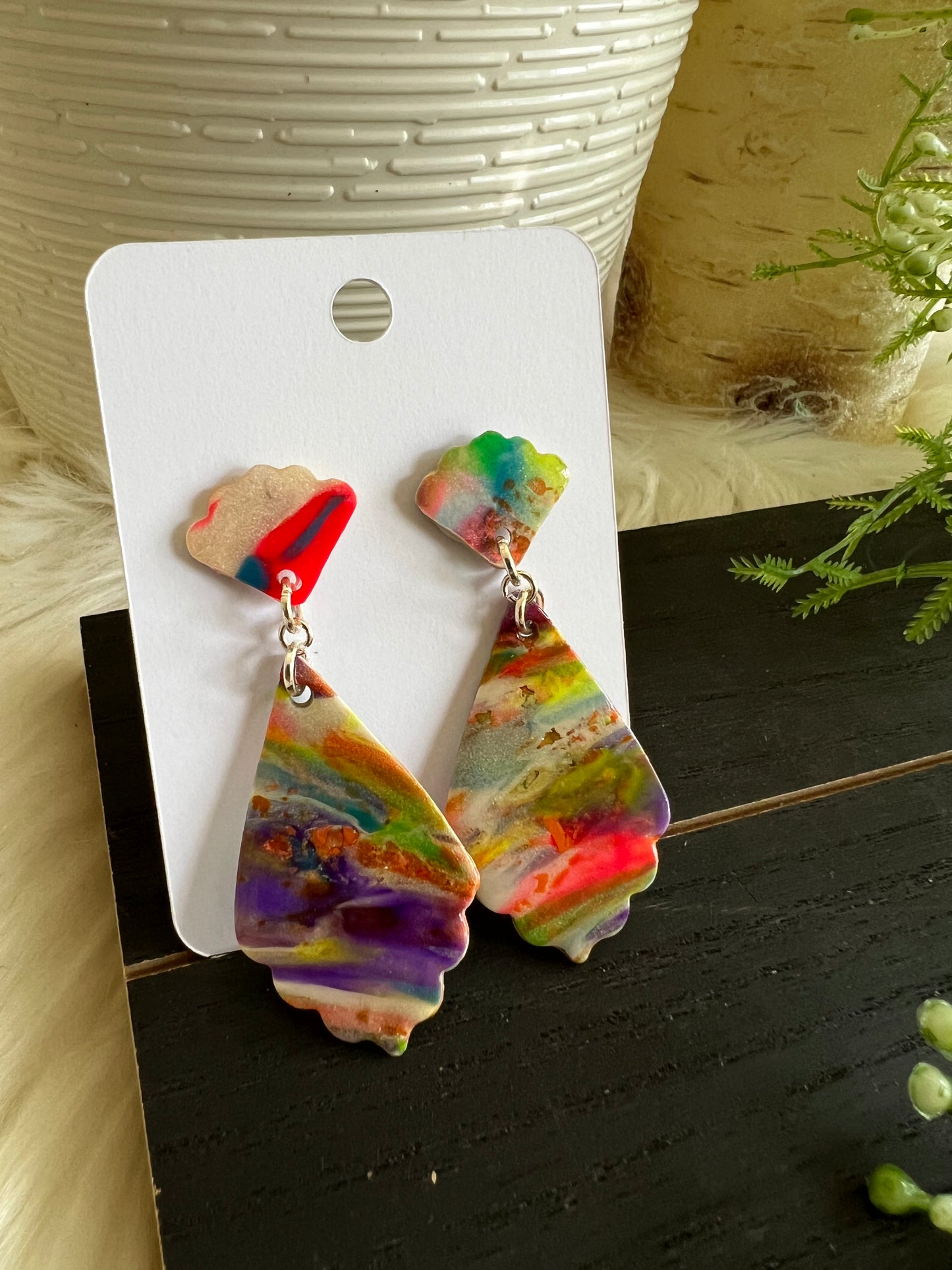 Neon Rainbow Marble Stud Earrings