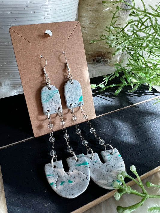 Stone Arch Swirl Beaded Dangle Hook Earrings