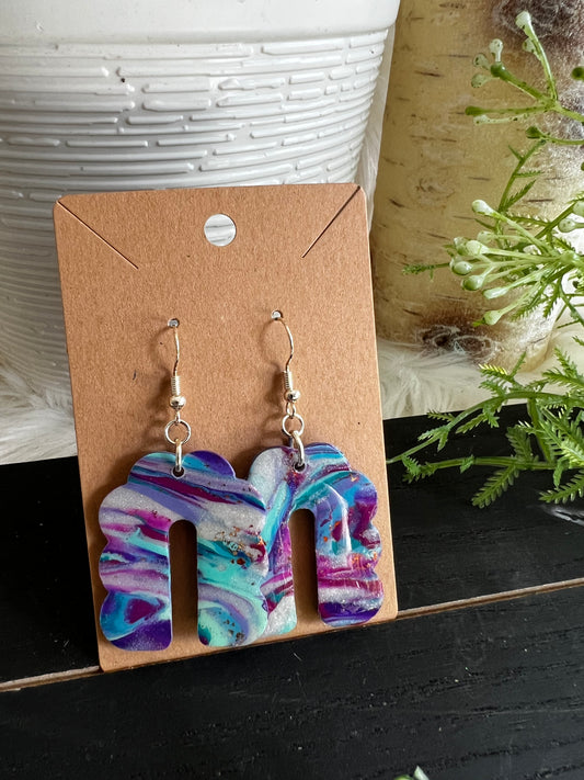 Purple/Aqua Marble Bubble Arch Hook Earrings