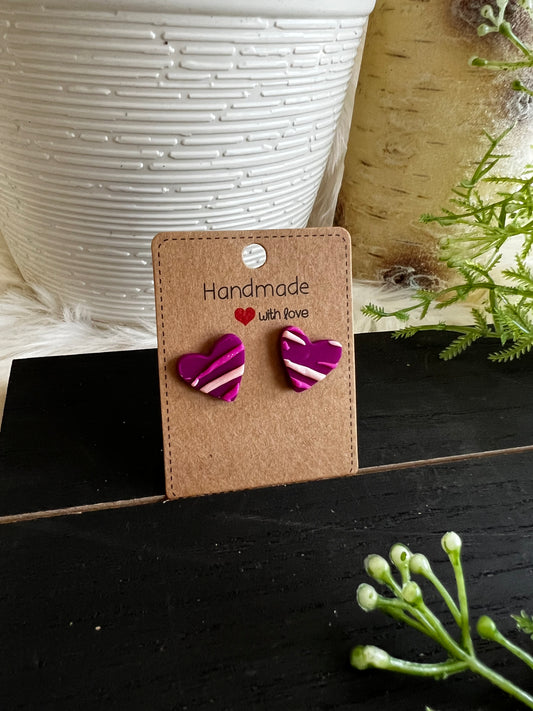 Purple Tiger Heart Stud Earrings