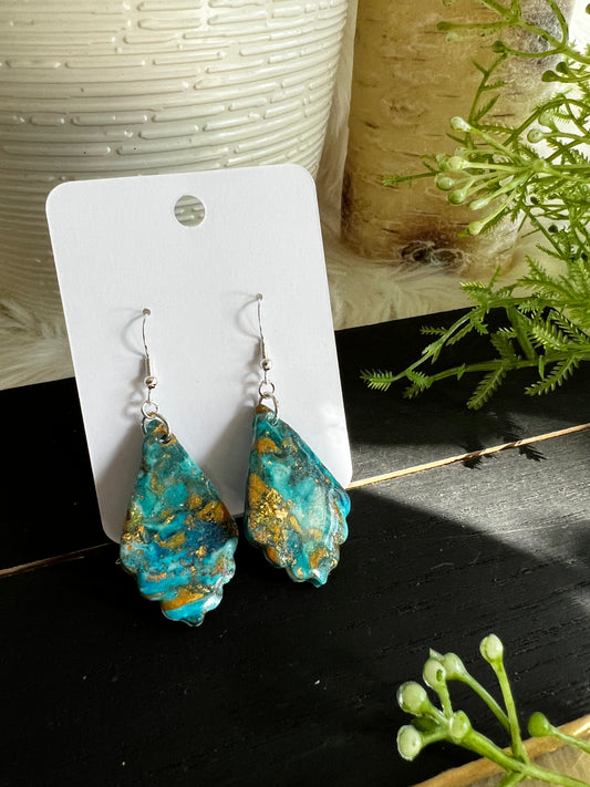 Aqua/Teal/Bronze Swirl Hook Earrings